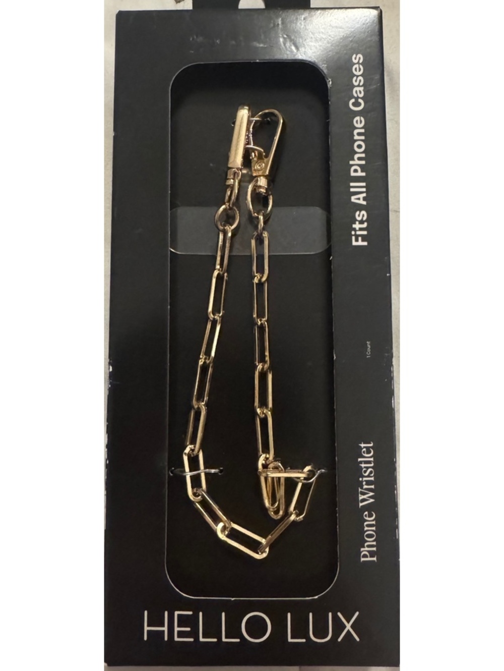 Hello Lux Shiny Gold Paper Clip Chain Phone Wristlet with Universal Connector, 1